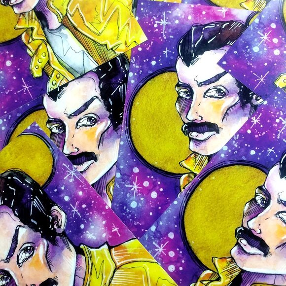 Freddie Mercury Queen Art Print Iconic Yellow Wembley Stadium Outfit - Picture 2 of 2